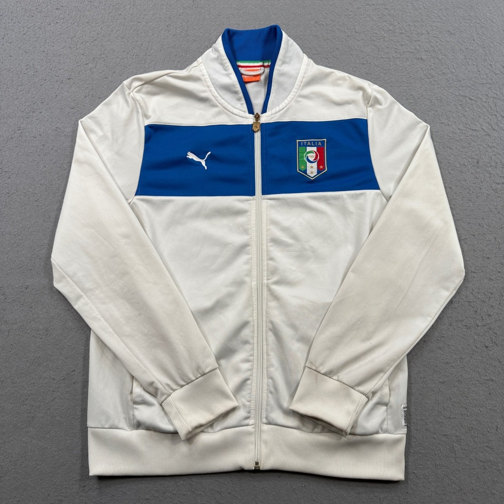 Puma Track Jacket Men's Large White FIGC Team Italy Soccer Athletic Sportswear